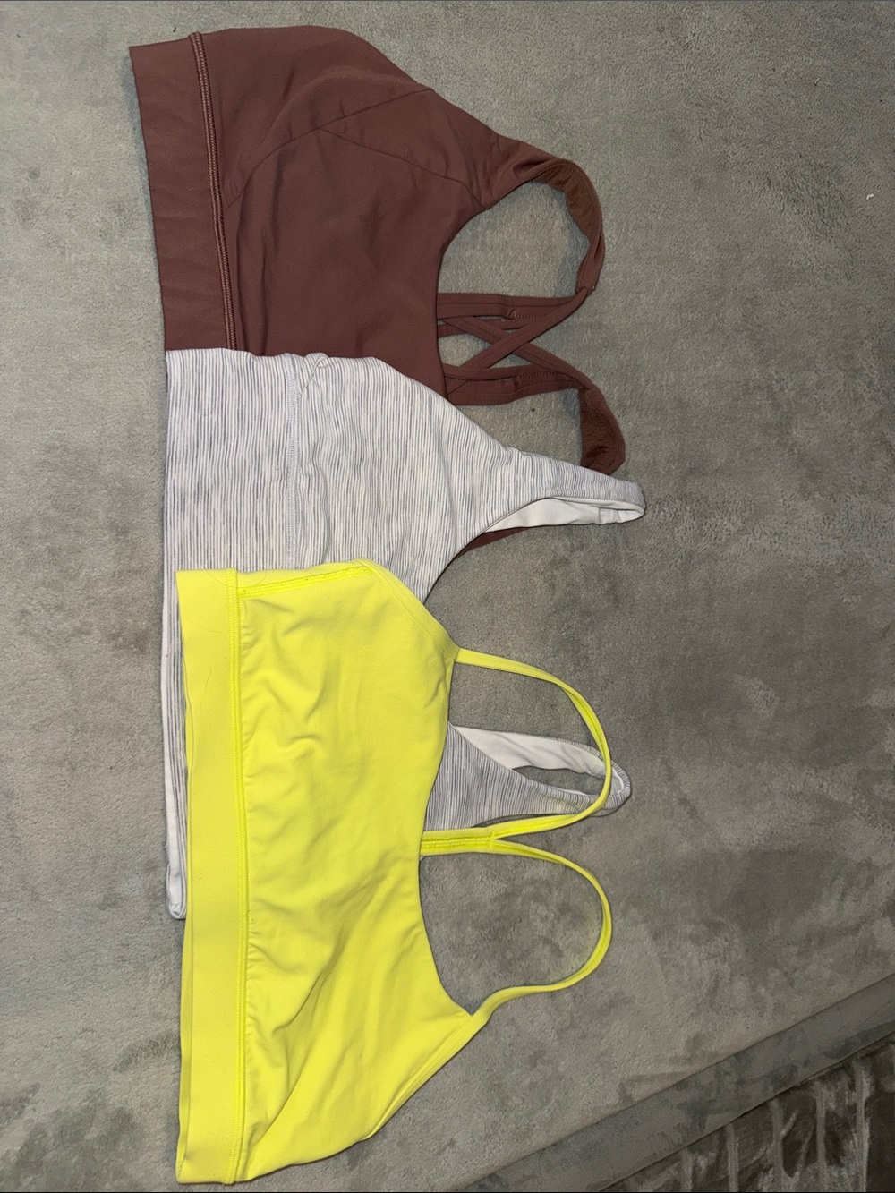 3-Pack Women's Sports Bras Lululemon- Neon Yellow, Heather Gray, Cocoa Brown